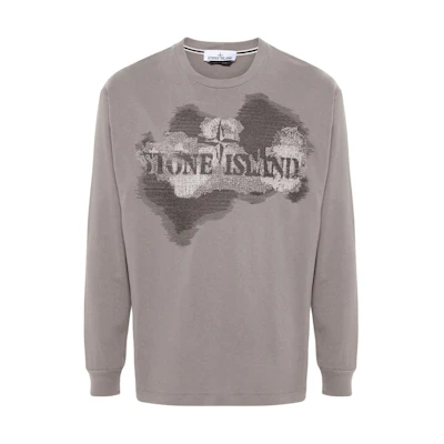 Stone Island Pattern Print Crewneck Long Sleeve Sweatshirt Grey 80152RLE7-V0092