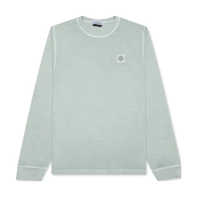 Stone Island Pearl Gray Crewneck Sweatshirt with Logo Patch Long Sleeve 771521842-V0161