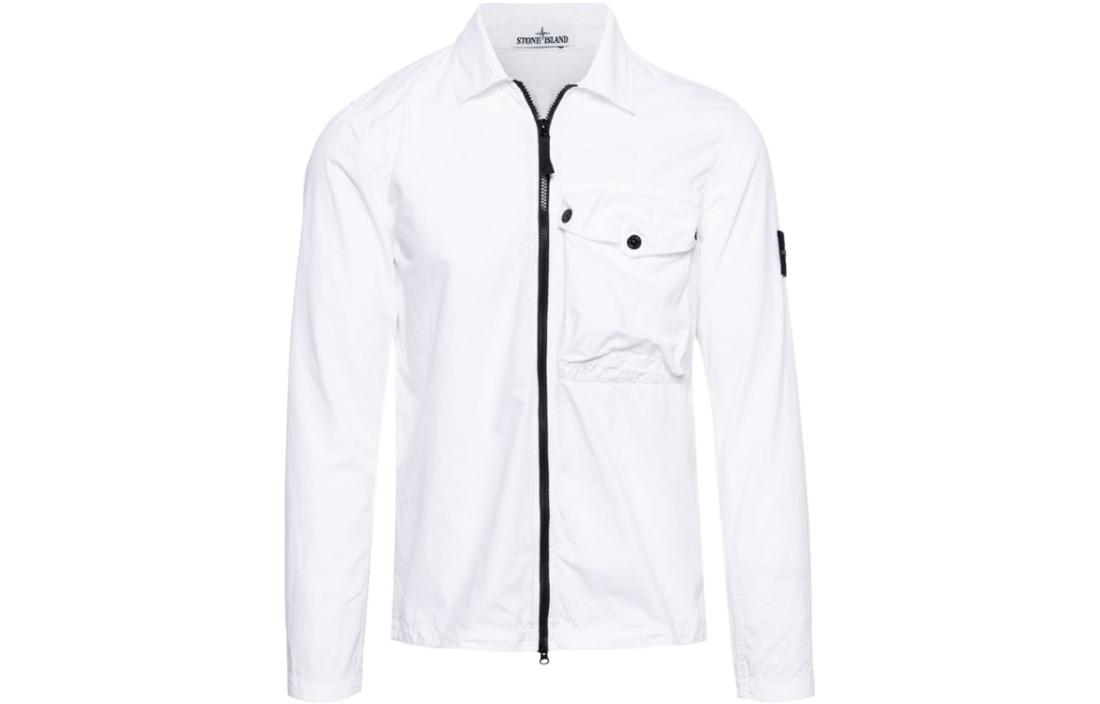 Stone Island Pearl White Logo Arm Patch Casual Jacket with Single Pocket 7415117WN-V0001