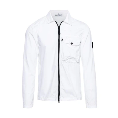 Stone Island Pearl White Logo Arm Patch Casual Jacket with Single Pocket 7415117WN-V0001