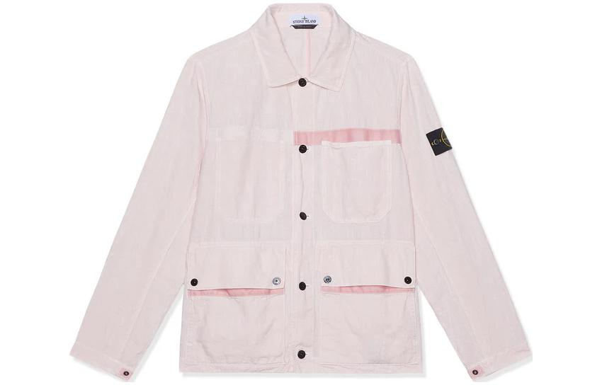 Stone Island Pink Button-Up Logo Long-Sleeve Jacket for Men 801542330-V0080