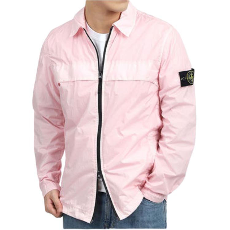 Stone Island Pink Logo Collared Relaxed Fit Zip-Up Jacket for Men 801510522-V0080
