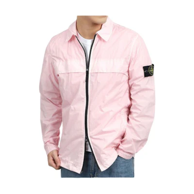 Stone Island Pink Logo Collared Relaxed Fit Zip-Up Jacket for Men 801510522-V0080