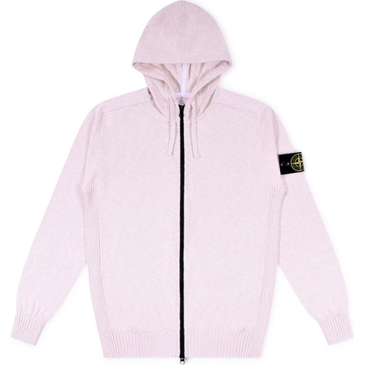 Stone Island Pink Loose Fit Hooded Zip Jacket for Men with Logo 7415523B0-V1082