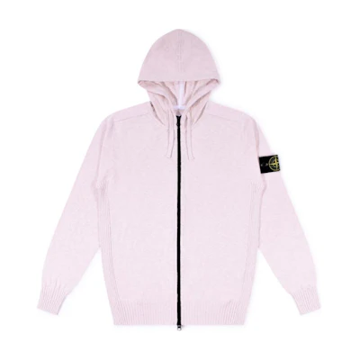 Stone Island Pink Loose Fit Hooded Zip Jacket for Men with Logo 7415523B0-V1082