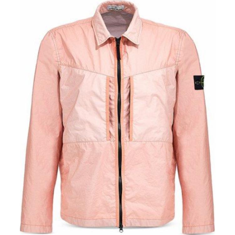 Stone Island Pink Solid Color Zip-Up Collared Jacket for Men 741510523-V0086