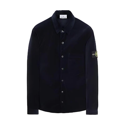 Stone Island Plain Logo Long-Sleeve Button-Up Jacket Navy Blue 791511709-V0020