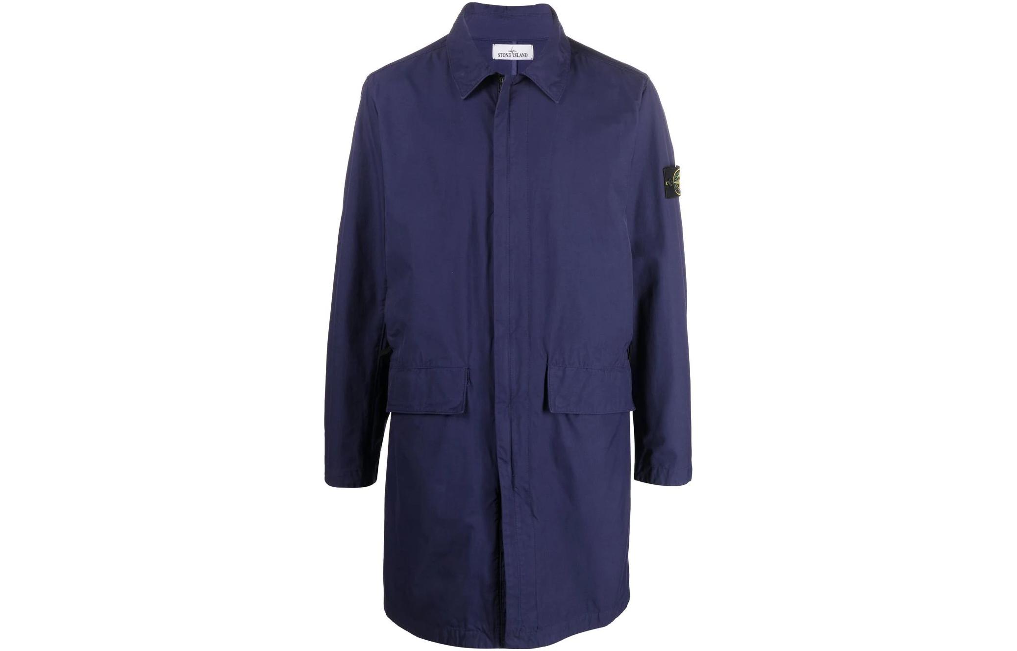 Stone Island Plain Logo Patch Hidden Placket Long Sleeve Jacket - 761570333-V0027