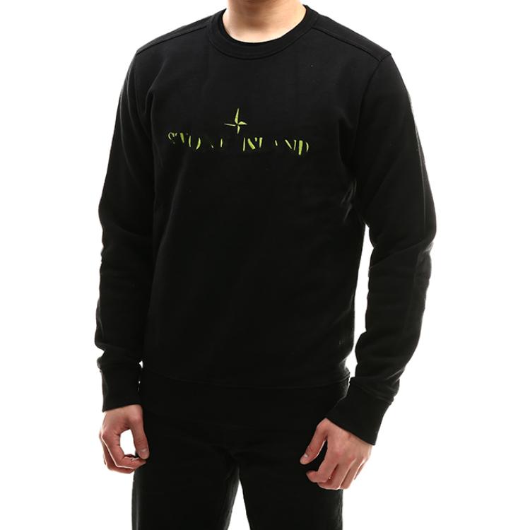 Stone Island Printed Crewneck Long Sleeve Sweatshirt Black 711562790-V0029