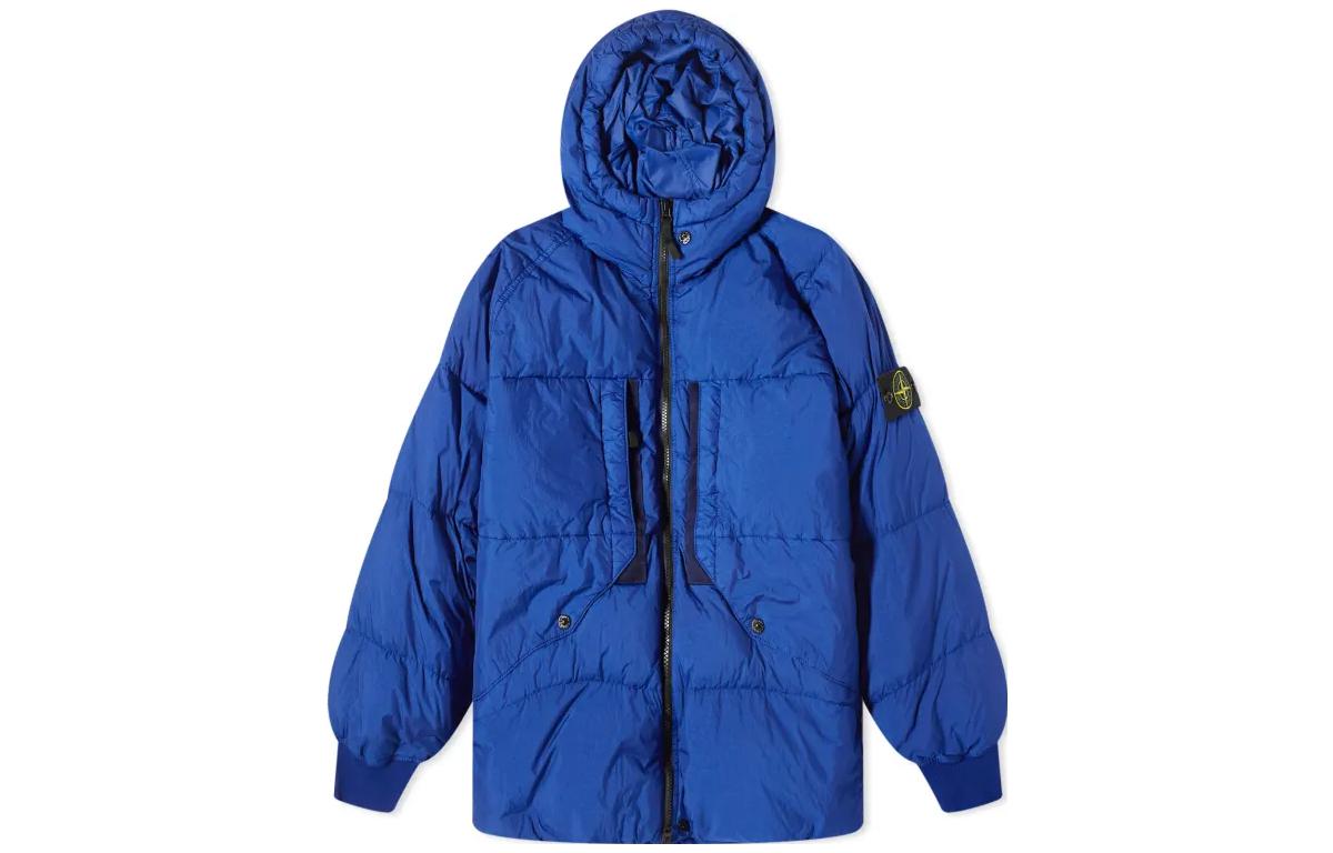 Stone Island Puffer Solid Color Zipper Hoodie Jacket Blue - Long Sleeve 791540723-V0022