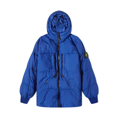 Stone Island Puffer Solid Color Zipper Hoodie Jacket Blue - Long Sleeve 791540723-V0022