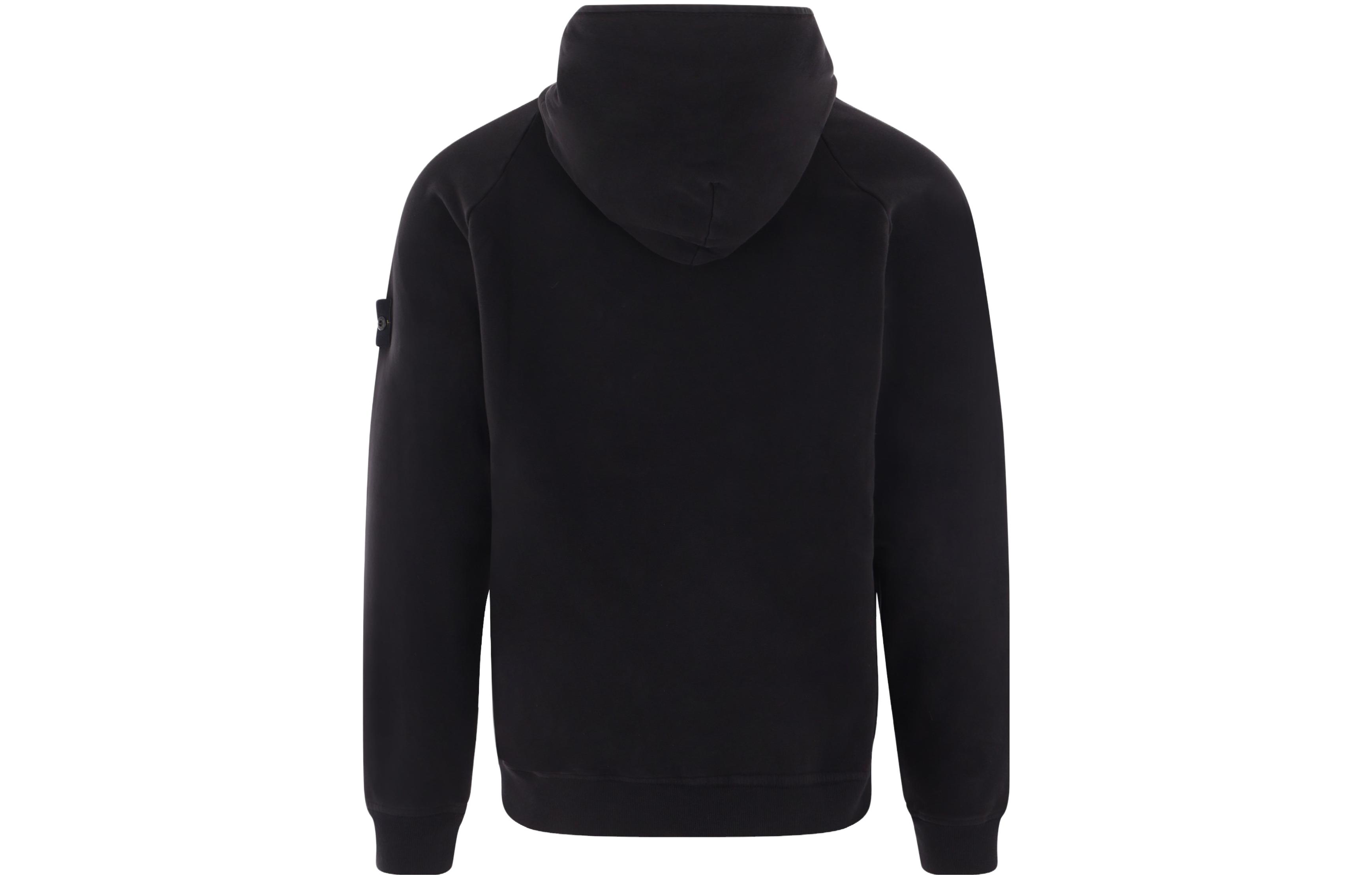 Lookbook Stone Island Pullover Hoodie Black for Men - Solid Color Long Sleeve 791561252-V0029
