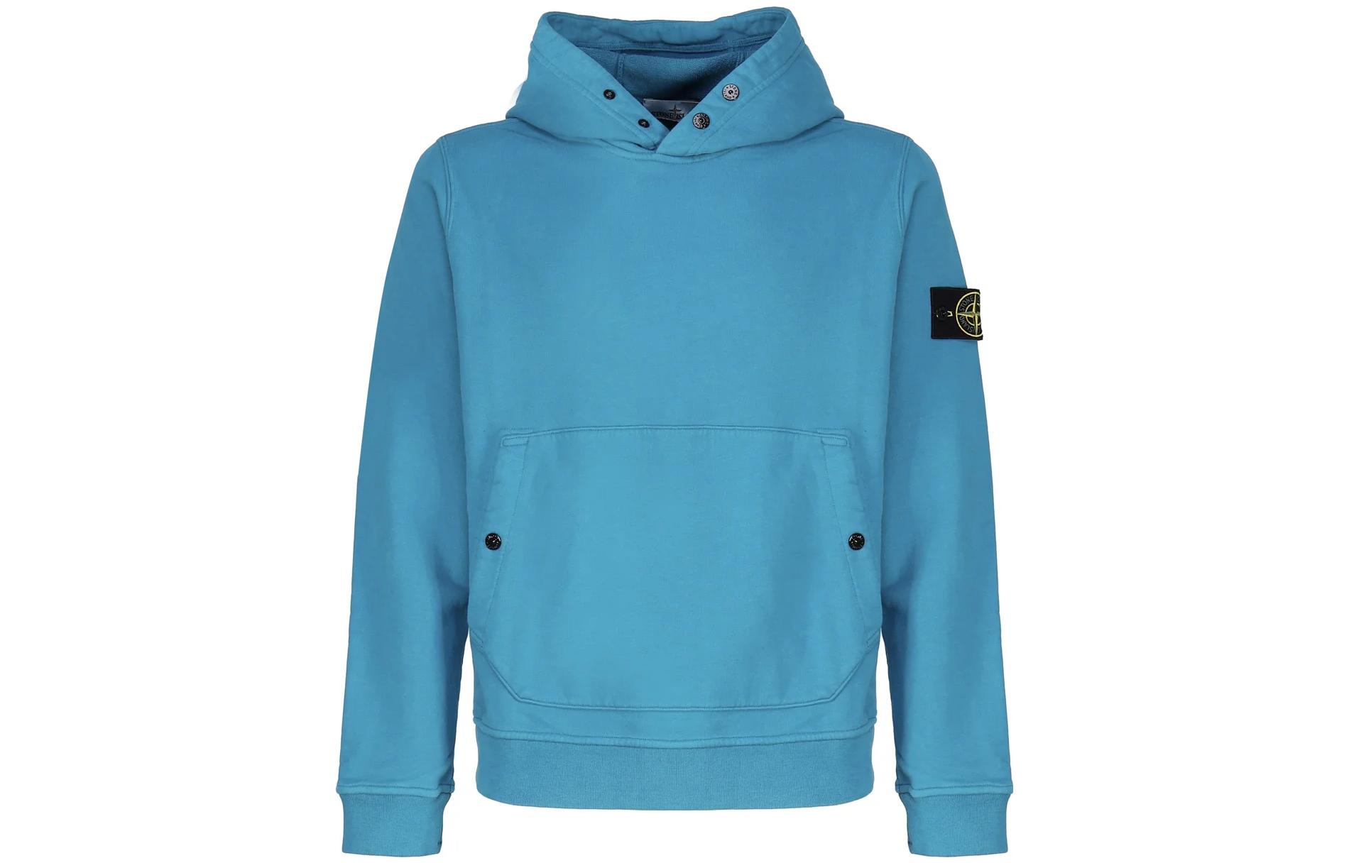 Stone Island Pullover Hoodie Blue - Solid Color Fleece-Lined Long Sleeve 791561720-V0042