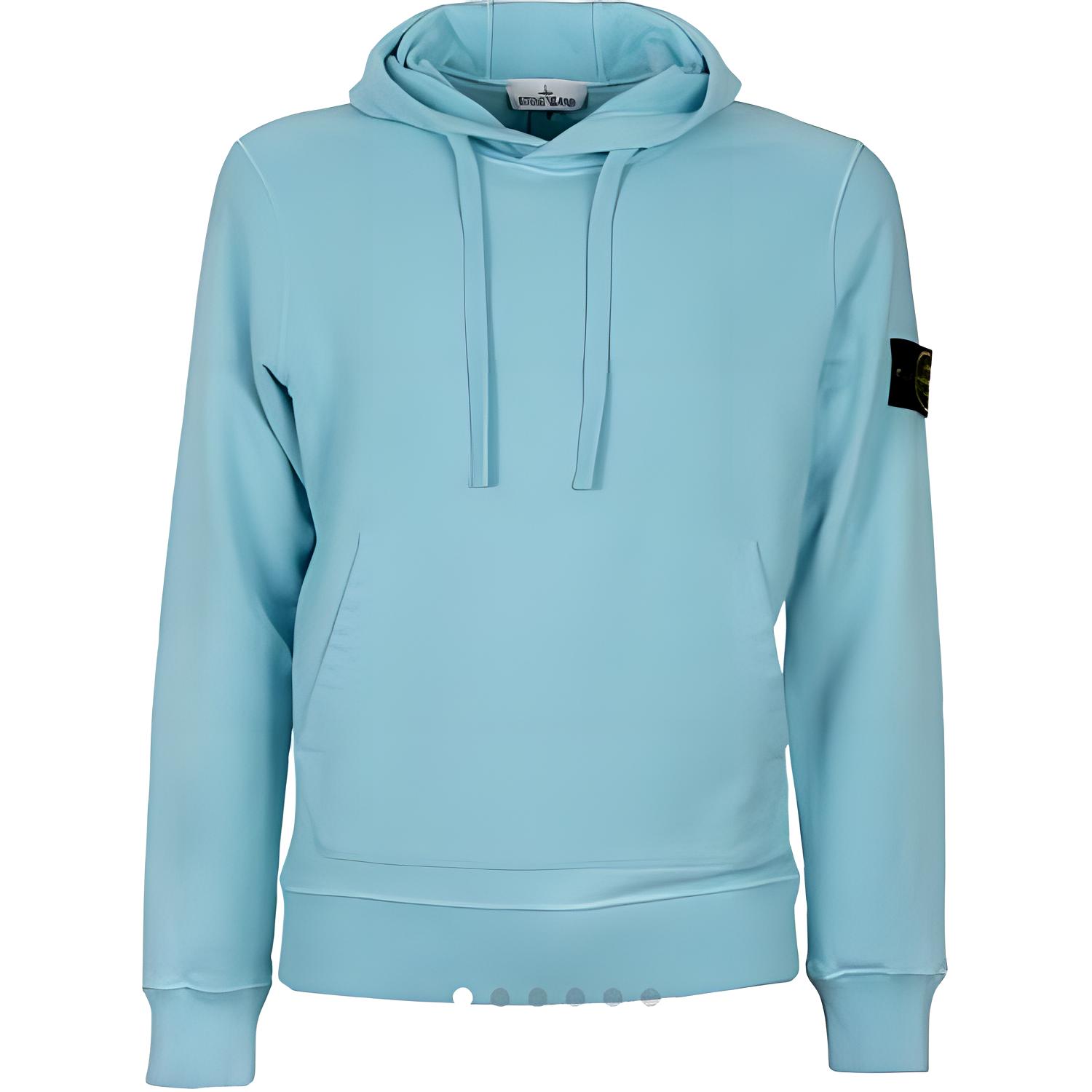 Stone Island Pullover Hoodie Men’s Plain Light Blue Long Sleeve Sweatshirt 731564120-V0044