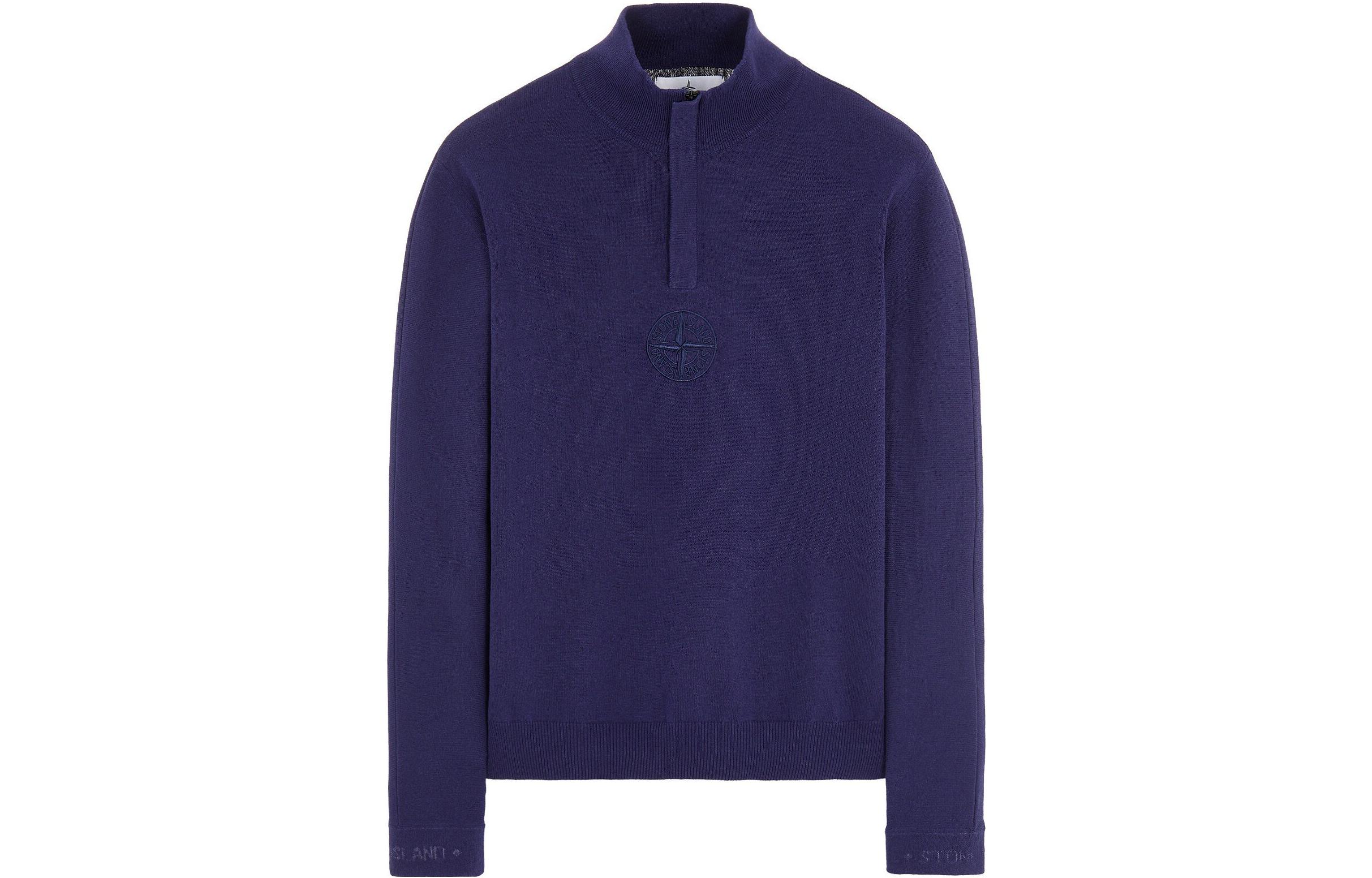 Stone Island Pullover Stand-Collar Sweatshirt Solid Blue 7615557ea-v0027