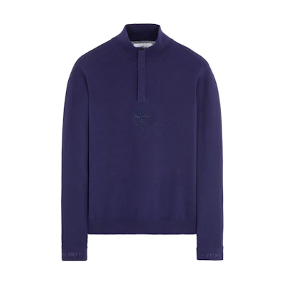 Stone Island Pullover Stand-Collar Sweatshirt Solid Blue 7615557ea-v0027