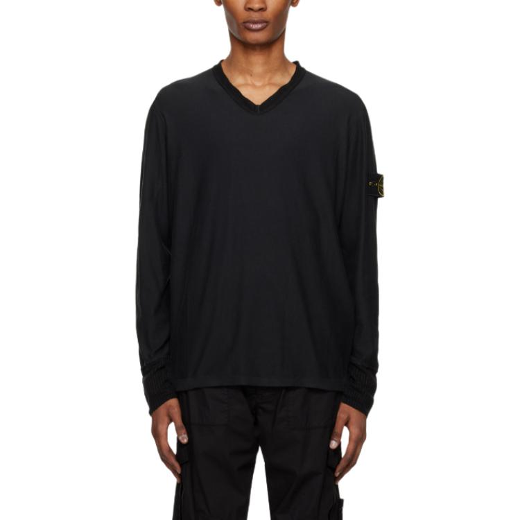 Stone Island Pullover V-Neck Long Sleeve Sweatshirt Black 7815531D5-V0029