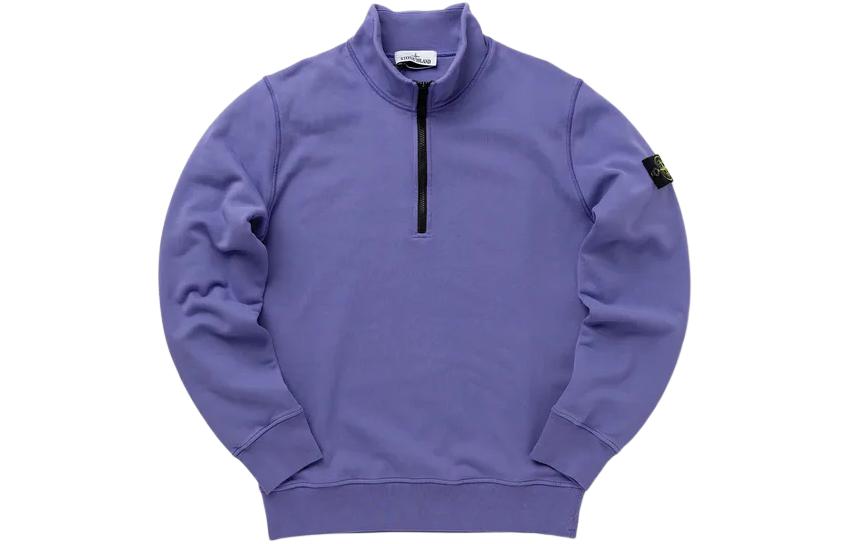 Stone Island Purple Half-Zip Stand Collar Sweatshirt with Logo 801561951-V0047