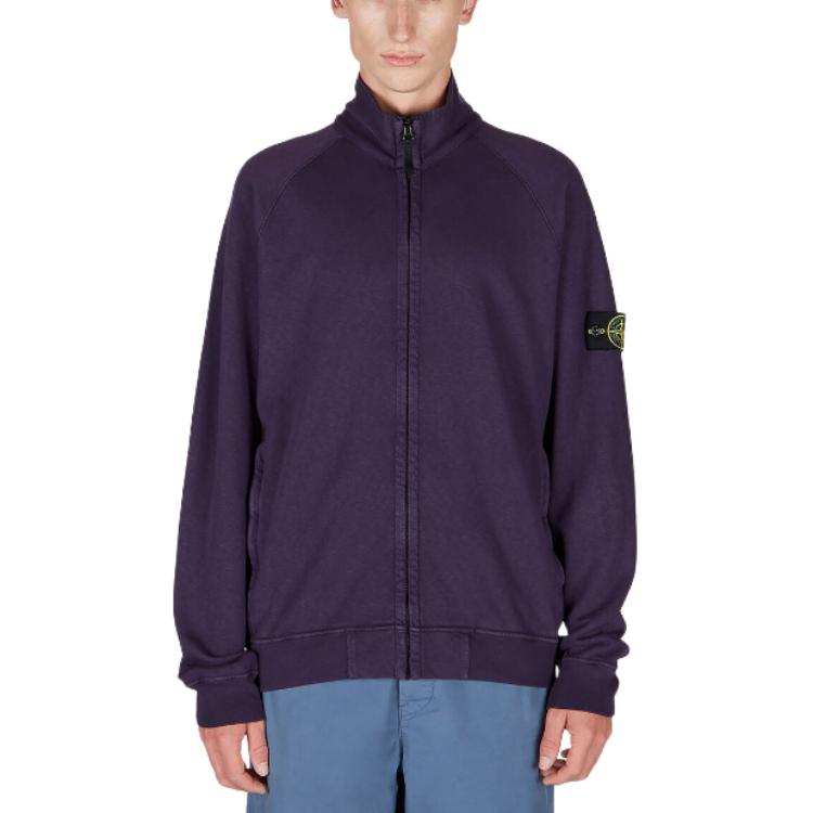 Stone Island Purple Zip-Up Jacket with Solid Color Logo Print 781562460-V0126