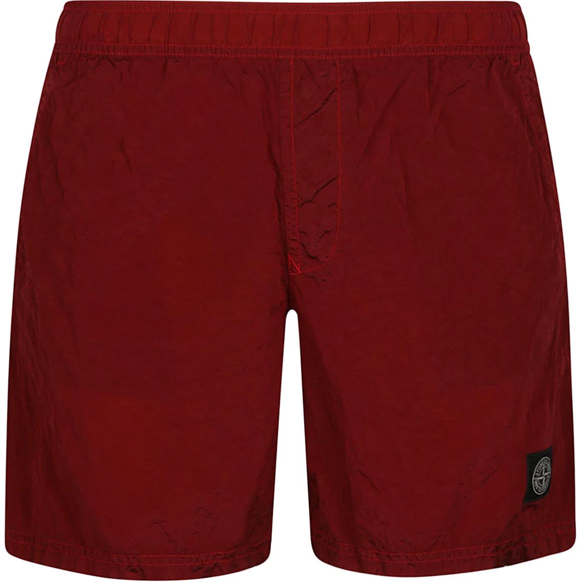Stone Island Red Elastic Waist Logo Patch  Casual Shorts 8015B0943-V0010
