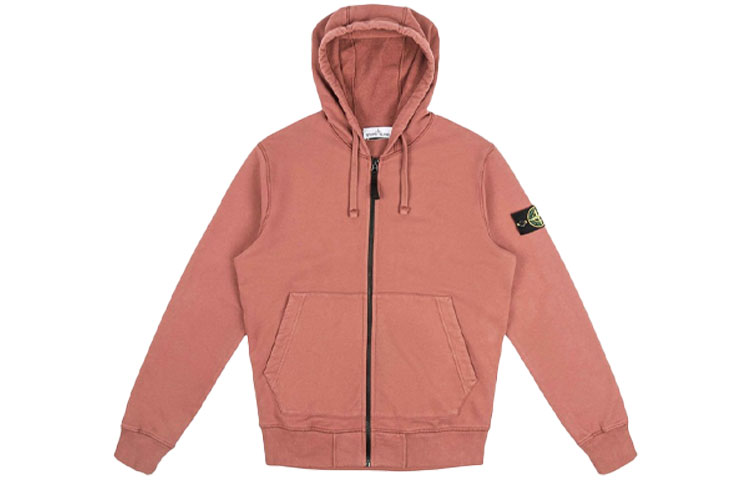 Stone Island Red Full-Zip Hoodie with Sleeve Logo for Men 731564220-V0011