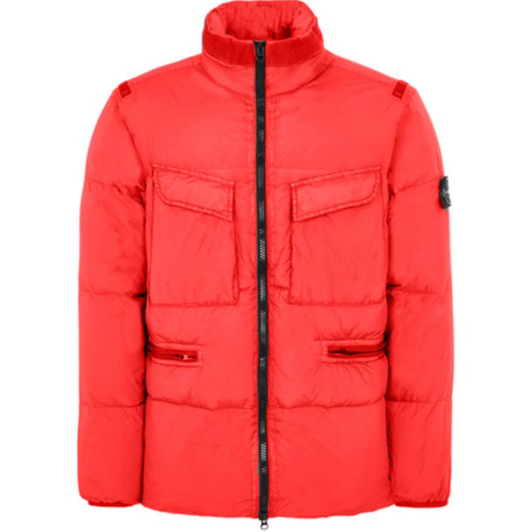 Stone Island Red Logo Puffer Jacket Unisex Long Sleeve High Collar Coat. 771540123-V0010