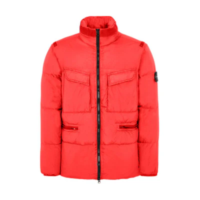 Stone Island Red Logo Puffer Jacket Unisex Long Sleeve High Collar Coat. 771540123-V0010