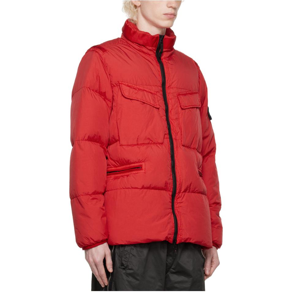 Stone Island Red Logo Puffer Jacket Unisex Long Sleeve High Collar Coat. 771540123-V0010 圖 5