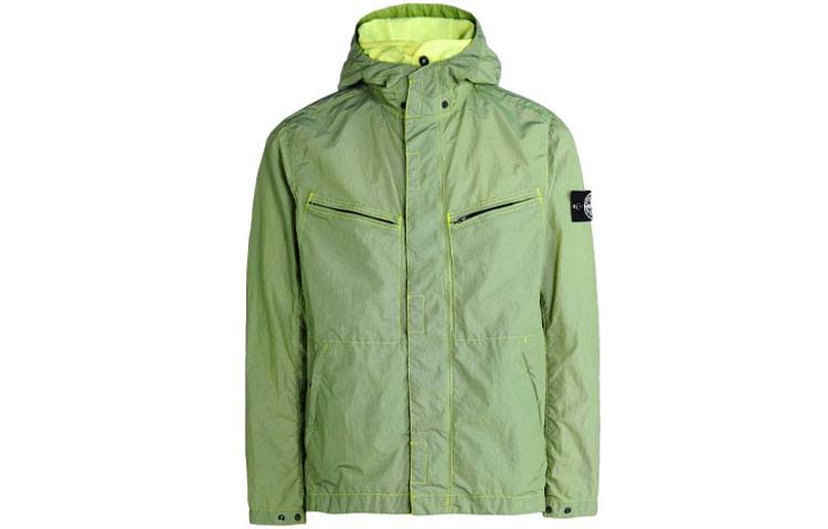 Stone Island Reflective Logo Hooded Jacket Green 641545646-V0030