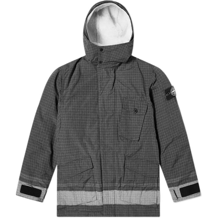 STONE ISLAND Reflective Sheepskin Hooded Down Jacket Unisex Black. 731543499-V0029