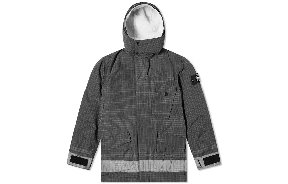 Order 스톤 아일랜드 리플렉티브 시어링 후드 다운 재킷 유니섹스 블랙. 731543499-V0029