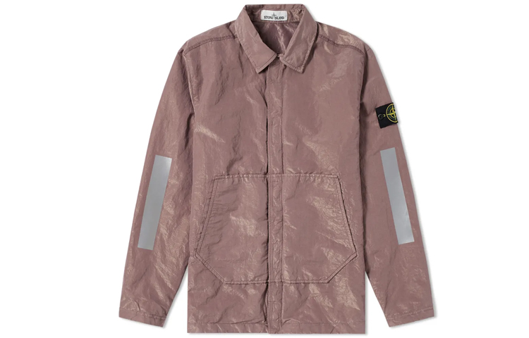Stone Island Reflective Striped Pink Jacket - Unisex Slim-Fit Glossy Finish 691510111-V0086