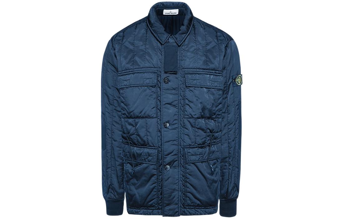 Stone Island Satin Badge Single-Breasted Jacket Navy Blue 751543521-V0020