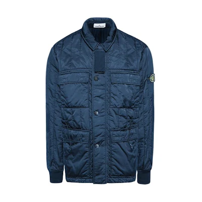 Stone Island Satin Badge Single-Breasted Jacket Navy Blue 751543521-V0020