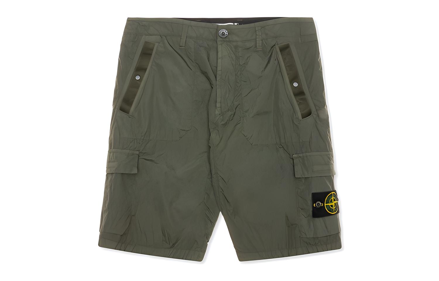 Stone Island Seersucker Bermuda Cargo Shorts Olive Green Mens. 7215L1029-v0058