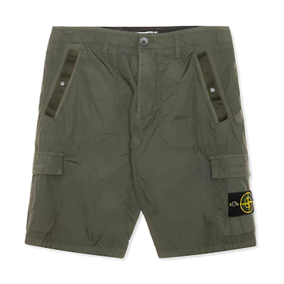 Stone Island Seersucker Bermuda Cargo Shorts Olive Green Mens. 7215L1029-v0058