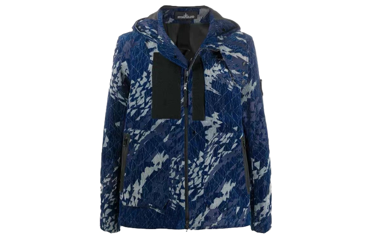 Stone Island Shadow Corduroy Camo Blue Hooded Jacket Men 7315402I4-V0021