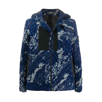 Stone Island Shadow Corduroy Camo Blue Hooded Jacket Men 7315402I4-V0021