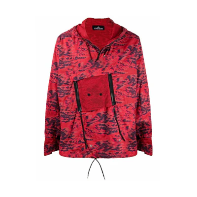 Stone Island Shadow Project Abstract Print Hooded Jacket Red 741940103-V0010