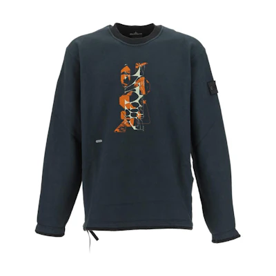 Stone Island Shadow Project Logo Print Crewneck Sweatshirt Black Long Sleeve 77196032A-V2029