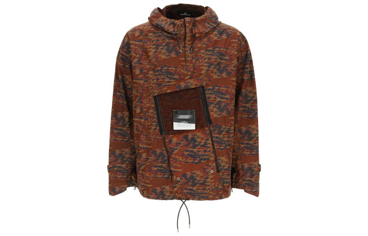 STONE ISLAND Shadow Project SS21 Abstract Print Orange Hooded Jacket Men. 741940103-V0077