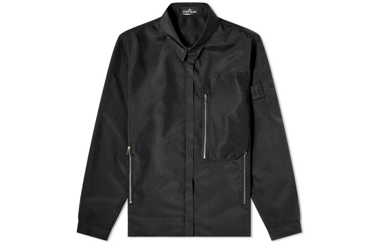 Stone Island Shadow Project SS21 Black Zip-Up Shirt Jacket for Men 741910102-V0029