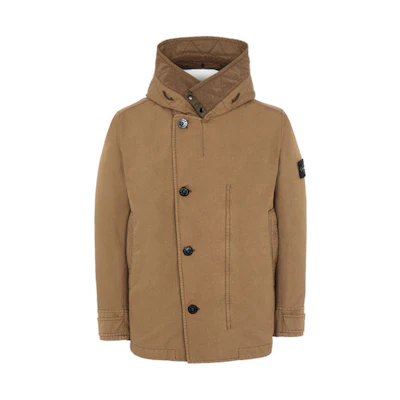 Stone Island Shearling Lined Hooded Casual Jacket Brown Mens. 731542049-V0071