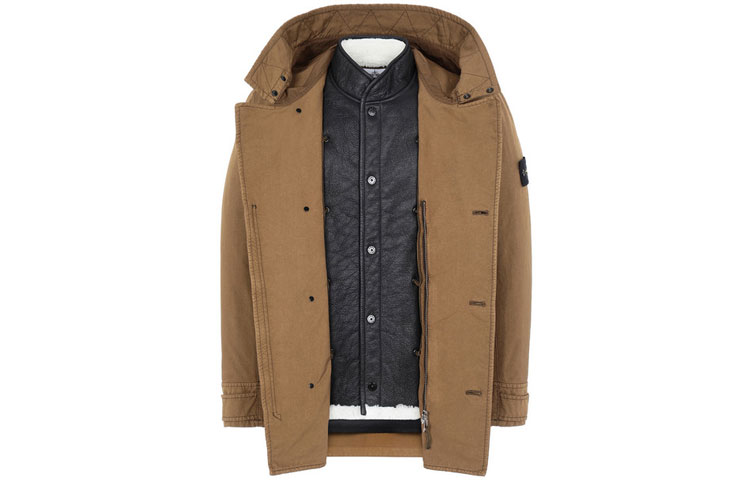 Shop Stone Island Jaket Kasual Lelaki Coklat Berhud Lapis Shearling. 731542049-V0071