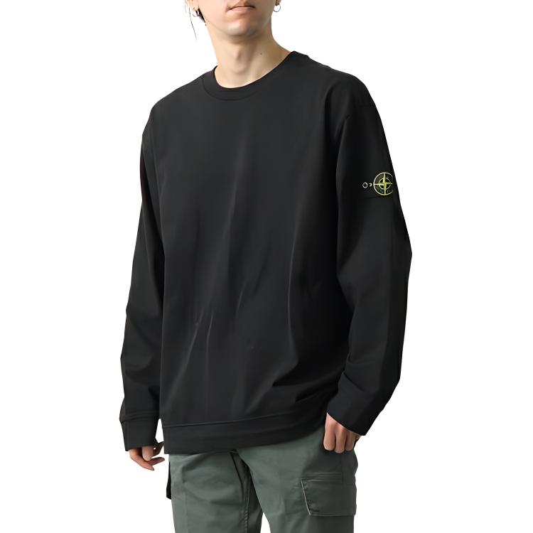 Stone Island Side Badge Crewneck Loose Fit Long Sleeve Sweatshirt Black Men 360329156-A0029