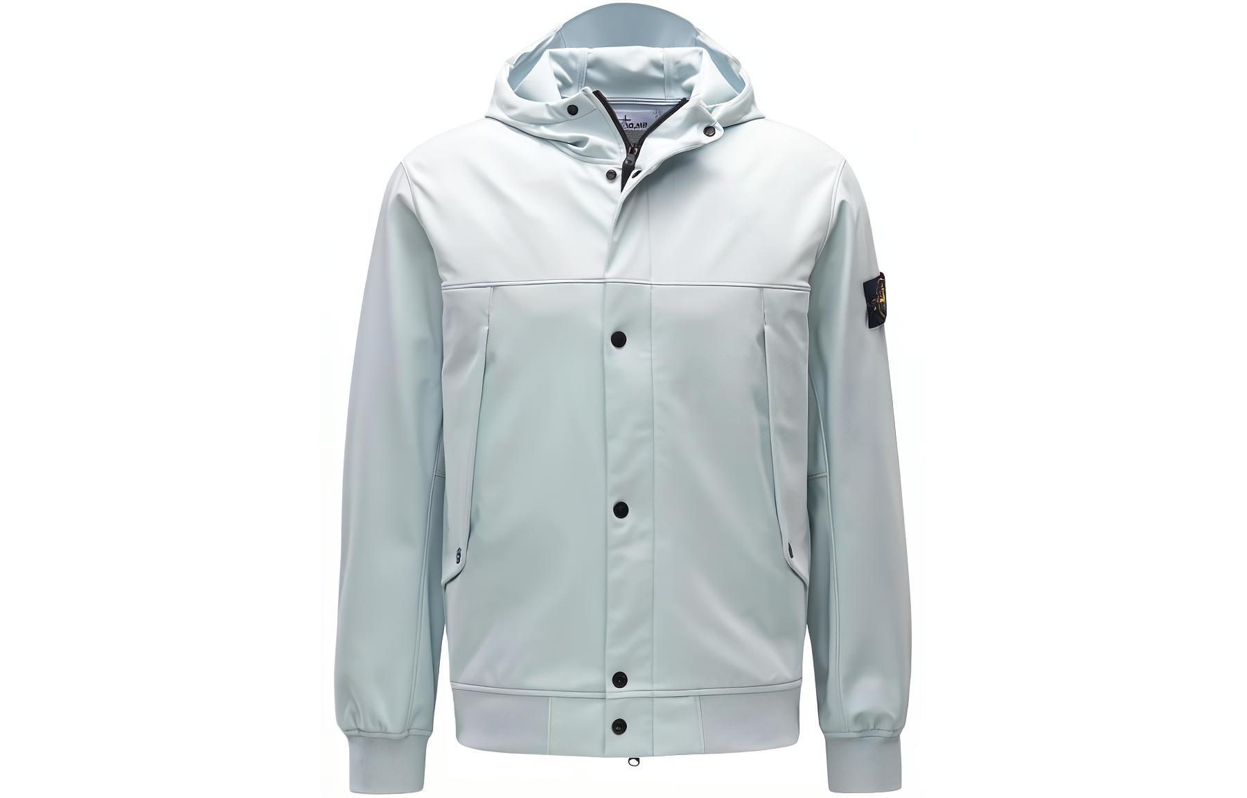 Stone Island Single-Breasted Casual Hooded Jacket Sky Blue 801540227-V0041