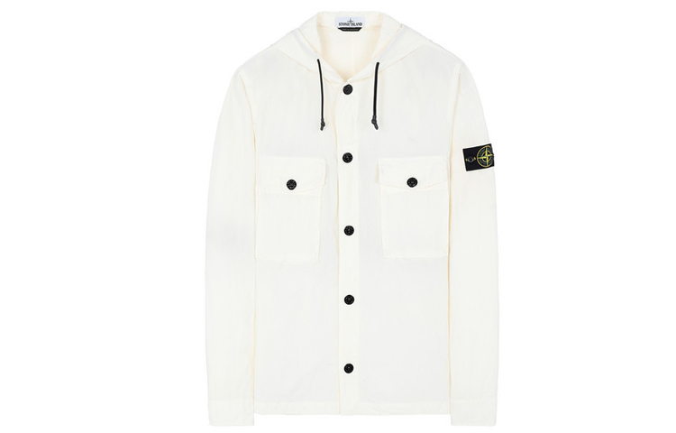 Stone Island Single-Breasted Drawstring Hooded Jacket Ivory White 721512408-V0093