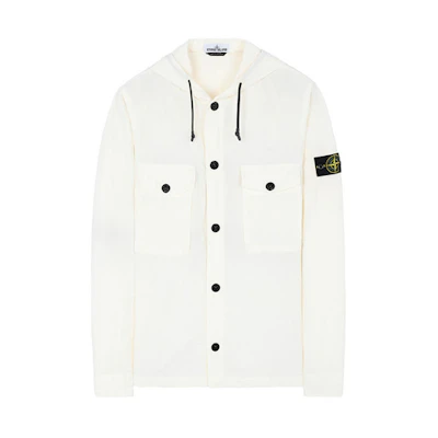 Stone Island Single-Breasted Drawstring Hooded Jacket Ivory White 721512408-V0093