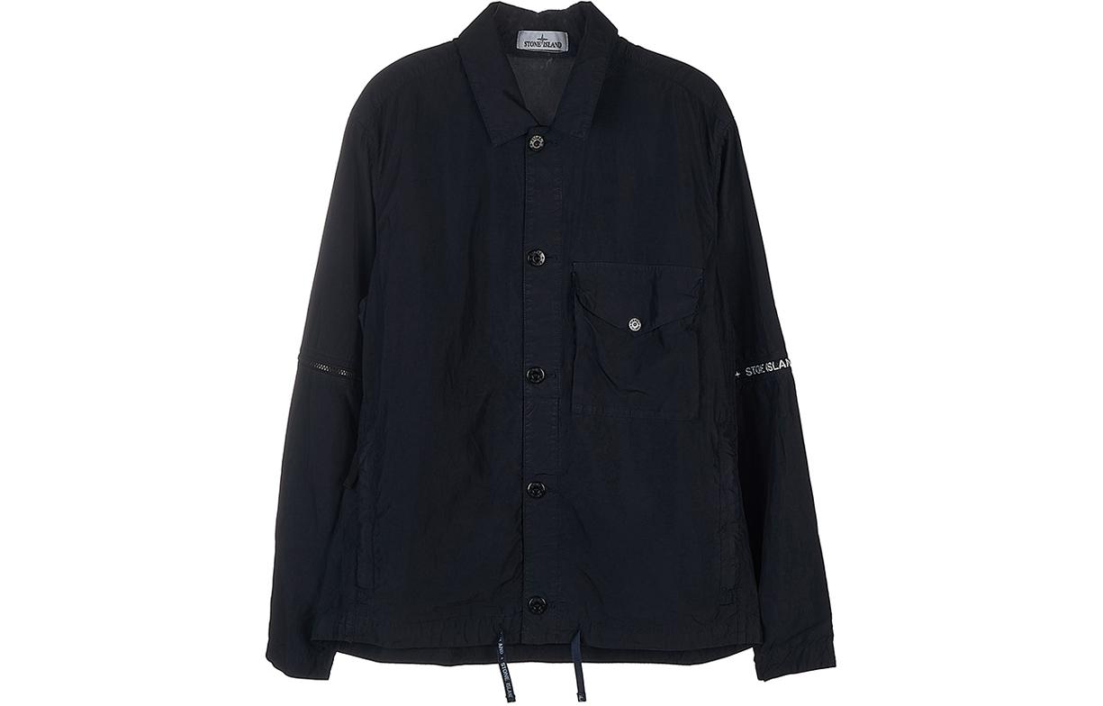 Stone Island Single-Breasted Navy Blue Shirt-Style Jacket 7615429E1-V0020
