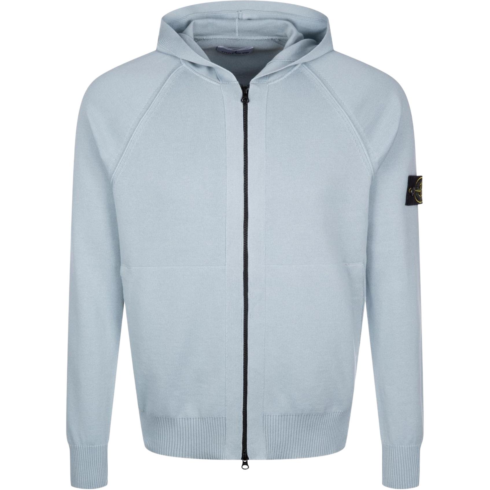 Stone Island Sky Blue Solid Color Zip-Up Hoodie Jacket Men 8015547B2-V0041
